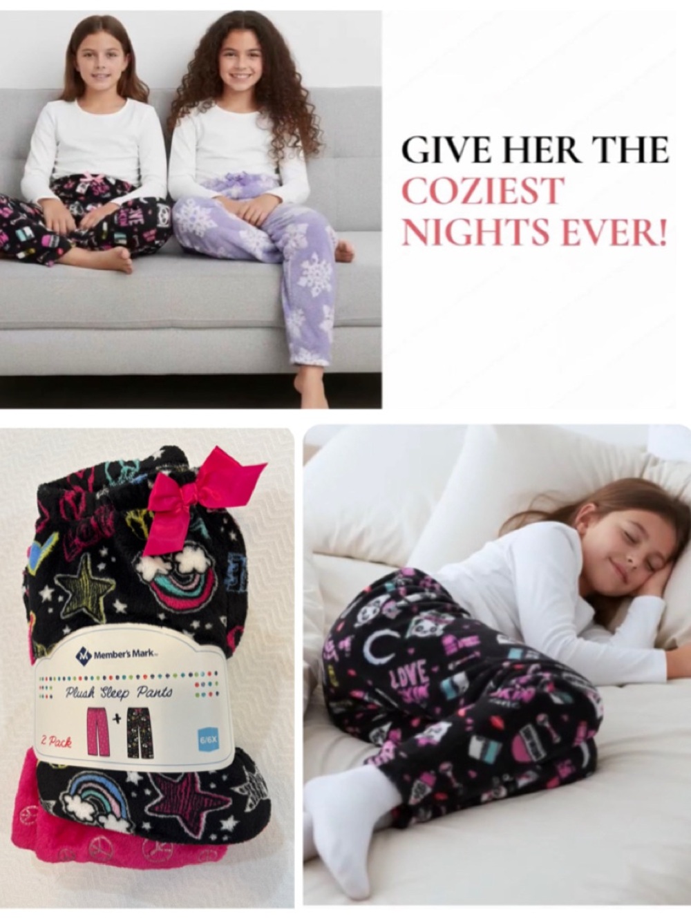 Girls Pajama Pants Size 6 / 6X Sleep Loungewear Set 2 Pair Bundle Pink Purple